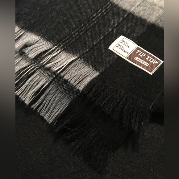 Tip Top - Black, White & Grey Plaid Scarf With Fringe - Picture 3 of 4